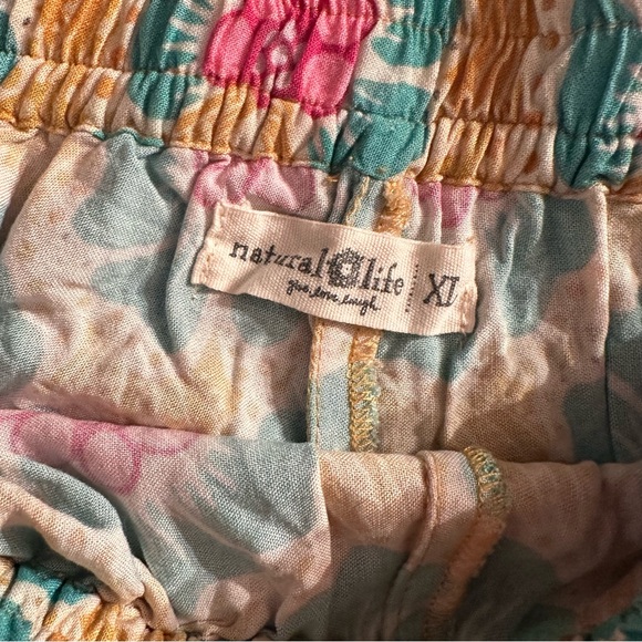 Natural Life Maribel Shorts Floral Mustard Teal Pink Elastic Waist Border - Picture 4 of 5